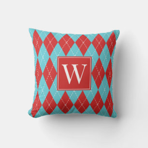 Preppy Handstickad Argyle – Röd & Turkos Kudde