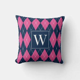 Preppy Handstickad Argyle – Varma Rosa & Marinblå Kudde