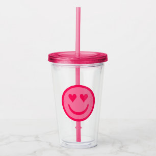 Preppy Heart Lycklig Ansikte-akrylisk tumlare Take Away Mugg
