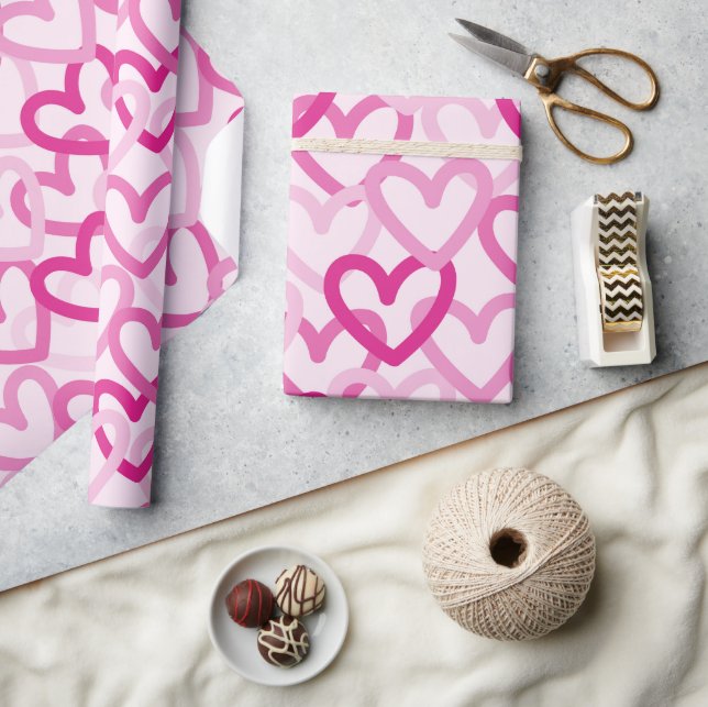 Preppy Hearts Pink Presentpapper (Hantverk)