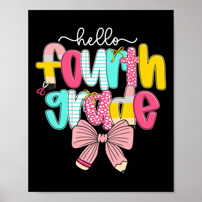 Preppy Hello 4:e klass lärare Coquette Bow Byck T Poster (Framsidan)