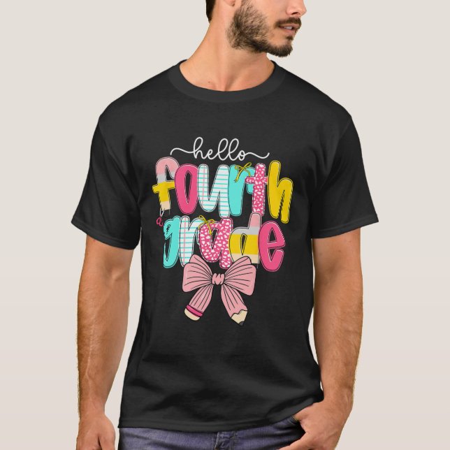 Preppy Hello 4:e klass lärare Coquette Bow Byck T Shirt (Framsida)