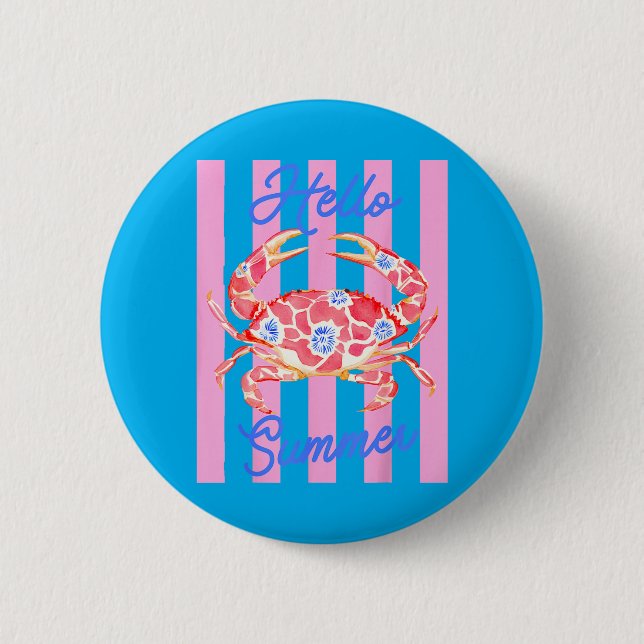 Preppy Hello Sommar Trendig ed Krabb Kust Knapp (Framsida)