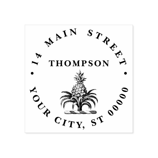 Preppy Heraldic Pineapple Vapensköld Namn Adress Stämpel (Tryck)