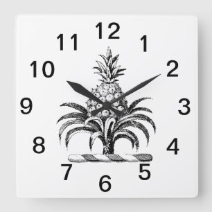 Preppy Heraldisk Ananas Vapen Crest Fyrkantig Klocka