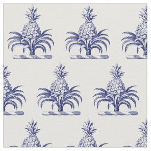 Preppy Heraldisk Blå Ananas Vapen Crest Tyg