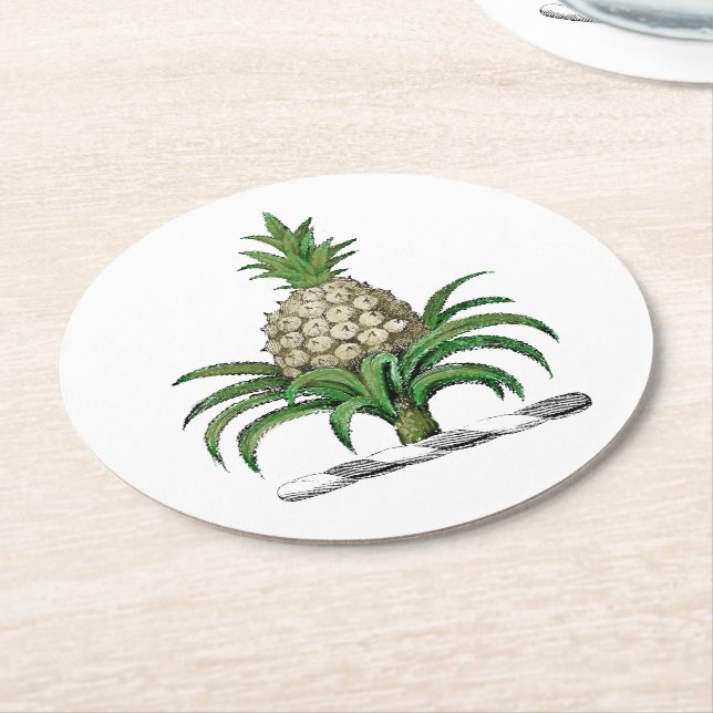 Preppy Heraldisk Pineapple Vapen Crest Underlägg Papper Rund (Vinklad)