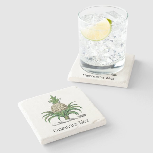 Preppy Heraldisk Pineapple Vapen Crest Underlägg Sten (Sidan)