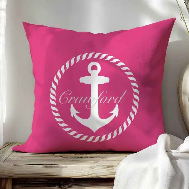 Preppy het rosa & vit nautisk ankare monogram kudde (Skapare uppladdad)