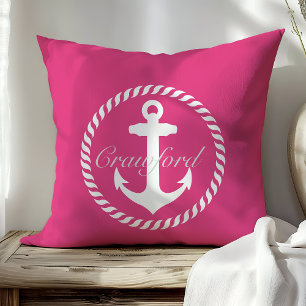 Preppy het rosa & vit nautisk ankare monogram kudde