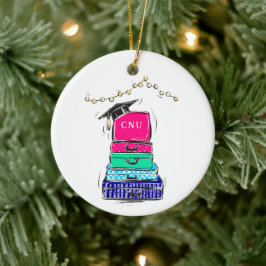 Preppy High School Studenten College Suitcase Julgransprydnad Keramik