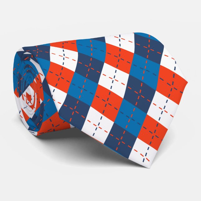 Preppy himmelsblå marinblå orange vit Argyle  Slips (Rullad)