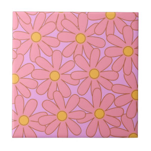 Preppy Hippie Rosa Lila Flower Mönster Kakelplatta