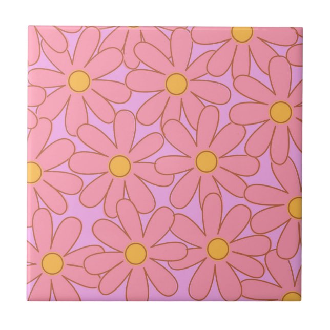 Preppy Hippie Rosa Lila Flower Mönster Kakelplatta (Framsidan)