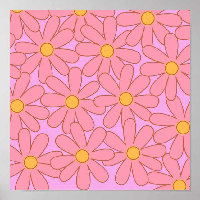 Preppy Hippie Rosa Lila Flower Mönster Poster (Framsidan)