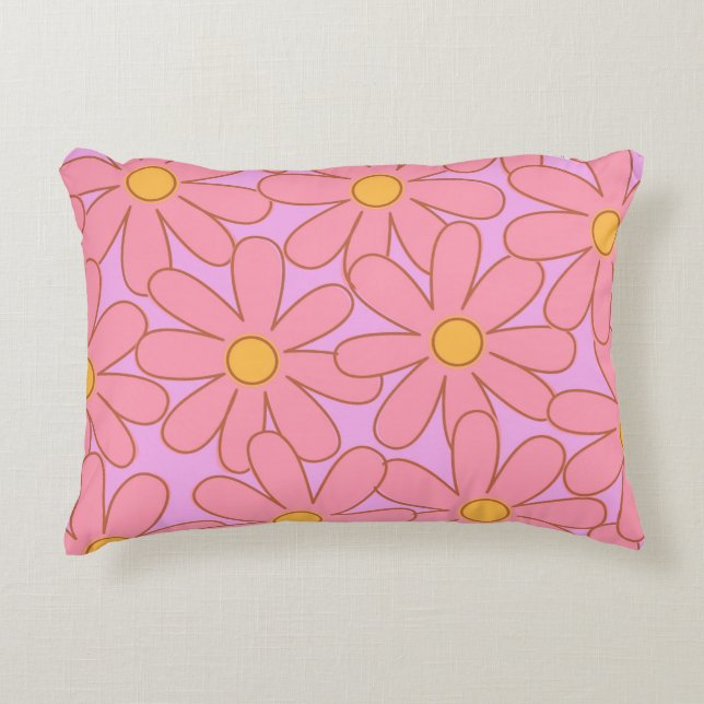Preppy Hippie Rosa Lila Flower Mönster Prydnadskudde (Framsidan)