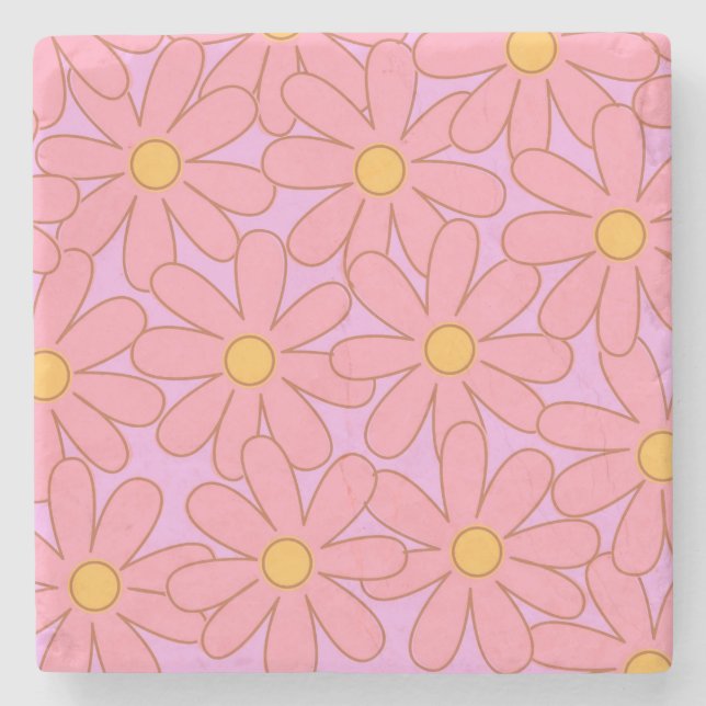 Preppy Hippie Rosa Lila Flower Mönster Stenunderlägg (Framsidan)