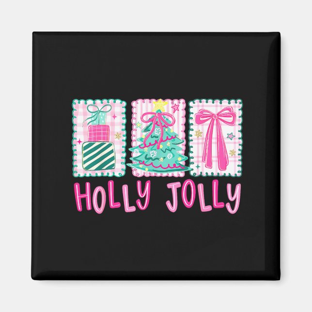 Preppy Holly Xmas Jolly Coquette Bow Christmas Tre Magnet (Framsidan)