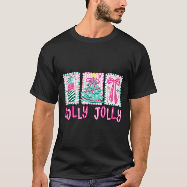 Preppy Holly Xmas Jolly Coquette Bow Christmas Tre T Shirt (Framsida)