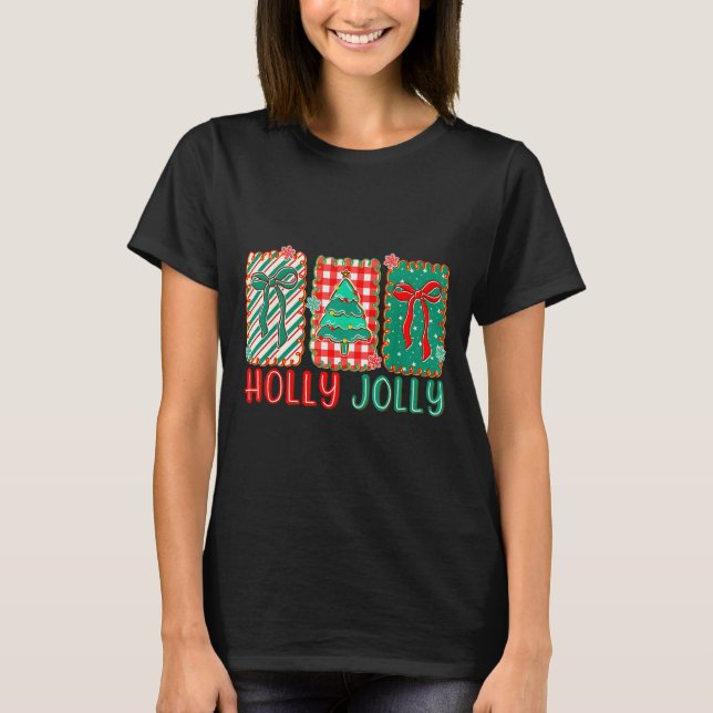 Preppy Holly Xmas Jolly Vibes Bow Christmas Girl W T Shirt (Framsida)