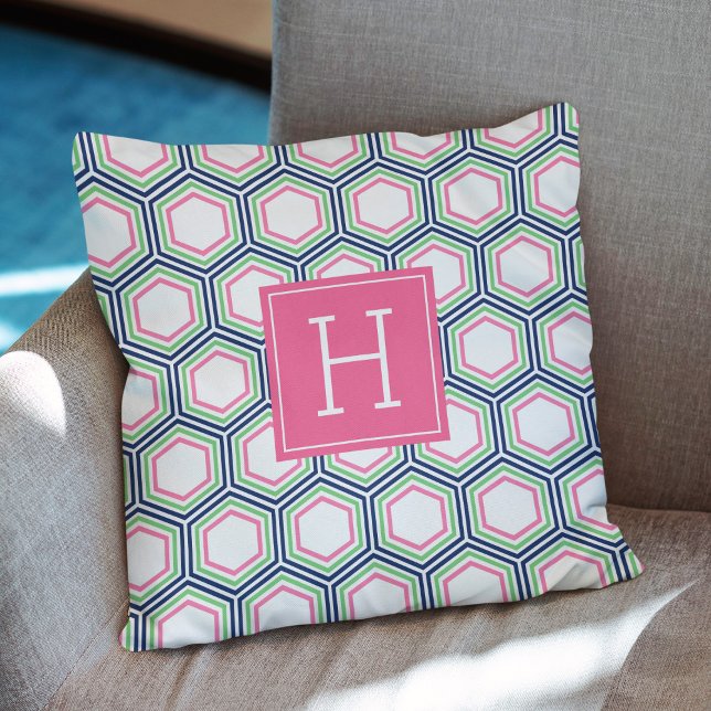Preppy Honeycomb Mönster Monogram Kudde (Skapare uppladdad)