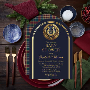 Preppy Horseshoe Play Monogram Baby Shower Inbjudningar