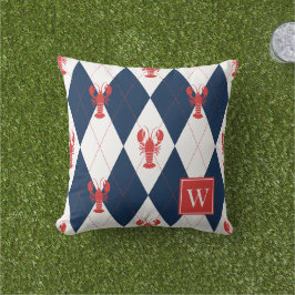 Preppy Hummer Argyle Röd & Marinblå Monogram Kudde