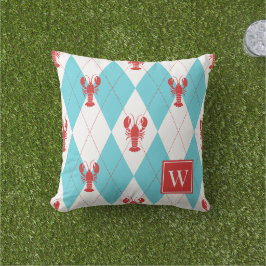 Preppy Hummer Argyle Röd & Turkos Monogram Kudde
