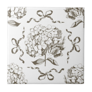 Preppy Hydrangea Bow Beige Seamless Toile Mönster Kakelplatta