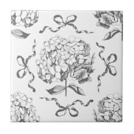 Preppy Hydrangea Bow Grått Seamless Toile Mönster Kakelplatta