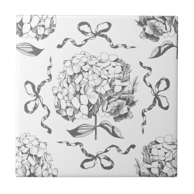 Preppy Hydrangea Bow Grått Seamless Toile Mönster Kakelplatta (Framsidan)