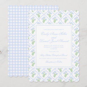 Preppy Hydrangea Watercolor Trellis Bröllop Inbjudningar
