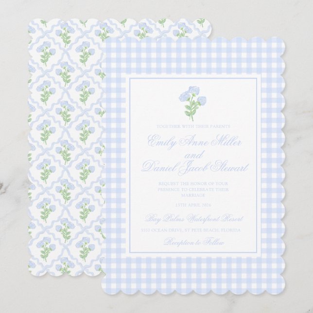 Preppy Hydrangea Watercolor Trellis Bröllop Inbjudningar (Fram/baksida)