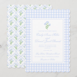 Preppy Hydrangea Watercolor Trellis Bröllop Inbjudningar