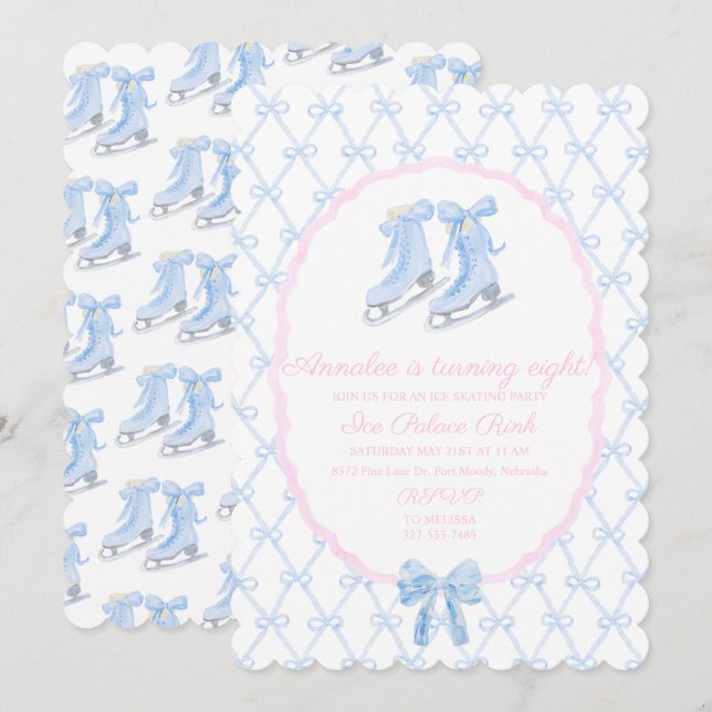 Preppy isdansfest isskridskor inbjudningar (Fram/baksida)