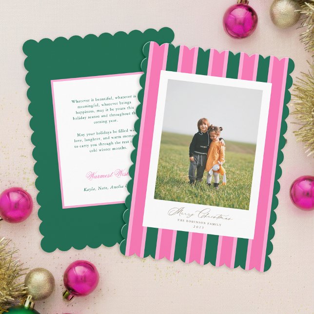 Preppy Joy Jul Photo Card Scalloped Helgdag Julkort (Preppy Joy Christmas Holiday Photo Card
)
