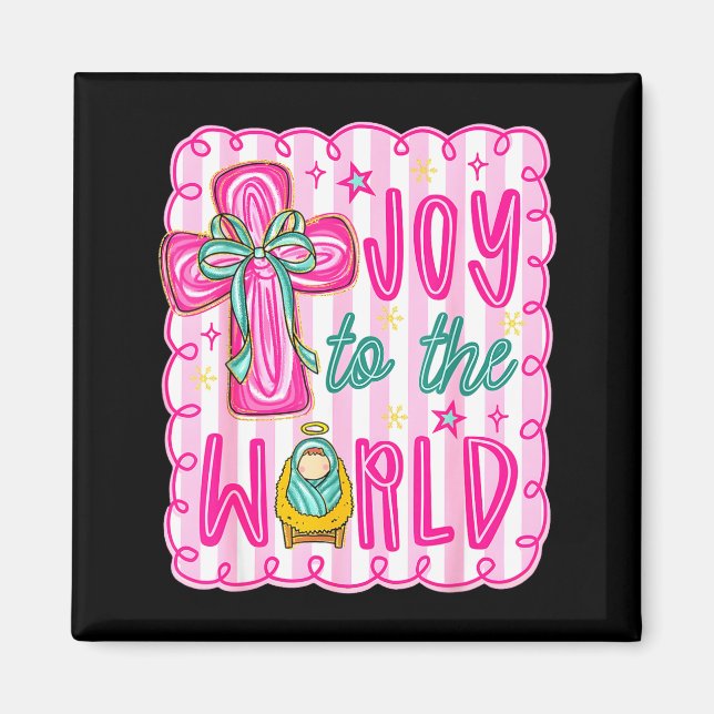 Preppy Joy To The World Christian Christmas Cross  Magnet (Framsidan)