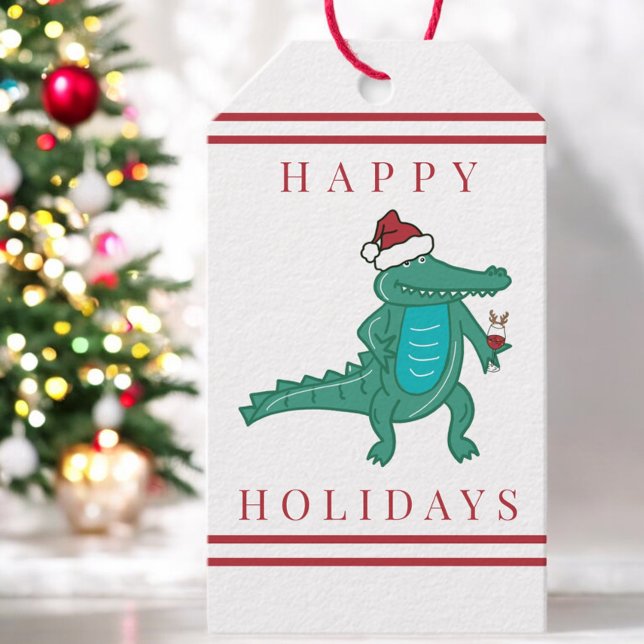 Preppy jul Alligator Santa Reindeer Vin Presentetikett (Skapare uppladdad)