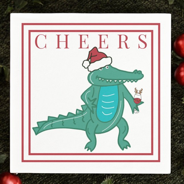 Preppy jul Alligator Santa Vin Cheers Pappersservett (Skapare uppladdad)