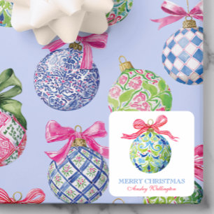 Preppy jul Baubles Ornaments Fyrkantigt Klistermärke