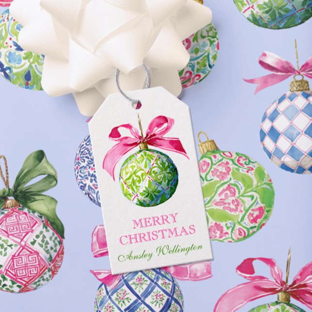 Preppy jul Baubles Ornaments Presentetikett (Skapare uppladdad)