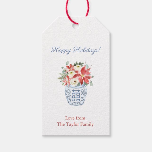 Preppy jul Blommigts Ginger Burk Glad helg Presentetikett (Framsidan)