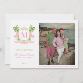 Preppy jul Flamingo Vapensköld Monogram Inbjudningar