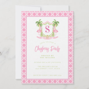 Preppy jul Flamingo Vapensköld Monogram Inbjudningar