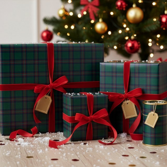 Preppy jul mörkgrönt rutigt inslagspapper presentpapper (Skapare uppladdad)