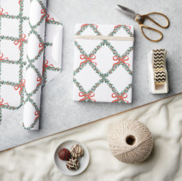 Preppy jul Trellis med lilla röda bin Presentpapper