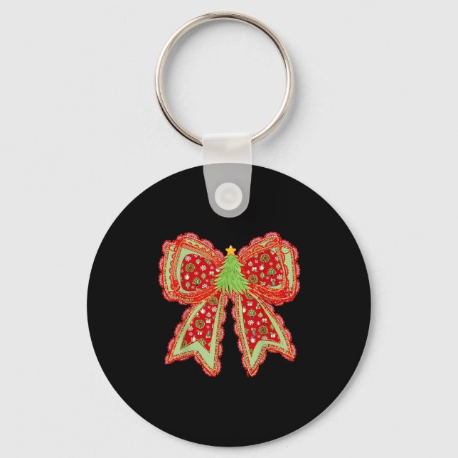 Preppy Julafton Coquette Bow Snöre Merry Bright Ch Nyckelring (Framsida)