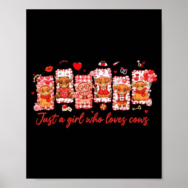 Preppy Just A Girl Who Loves Cows Valentines Day A Poster (Framsidan)