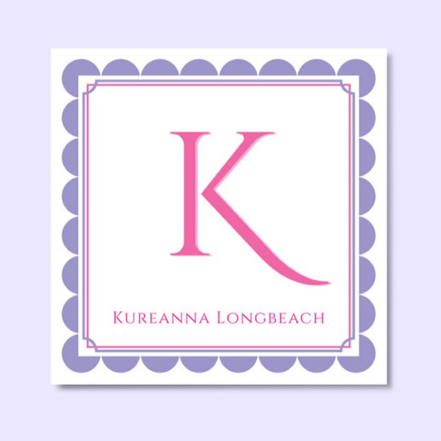 Preppy Kammussla Monogram Rosa & Lavendel Visitenk Tilläggskort (Skapare uppladdad)