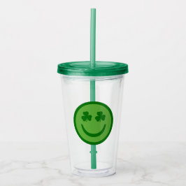 Preppy-klöver Glad Ansikte Akryl Tumbler Take Away Mugg